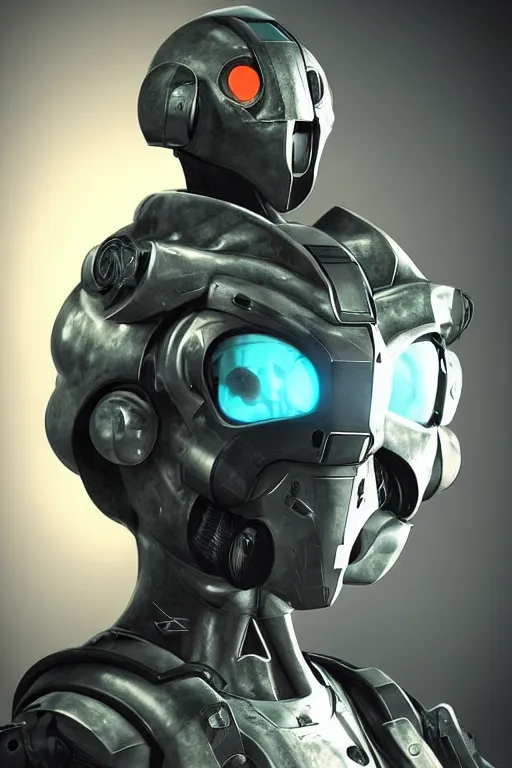 Image similar to portrait shot of a neo solar punk robot ninja mask helmet halo 2 0 9 9 futuristic design master chief full body shot futuristic booster boot gear, symmetrical features radiating a glowing aura global illumination ray tracing hdr fanart arstation by ian pesty and katarzyna da „ bek - chmiel