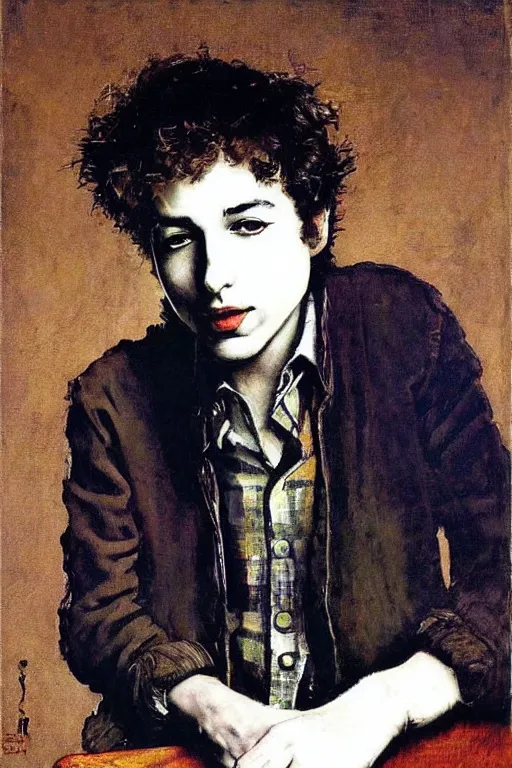 Image similar to “portrait of young bob dylan, by Norman Rockwell”