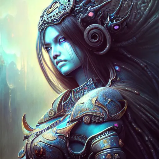 Image similar to a highly detailed long shot photo of chthonic warcraft female character by ayami kojima, beksinski, giger, intricate, digital painting, artstation, intricate, concept art, smooth, sharp focus, illustration