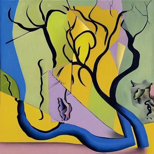 Image similar to cubist artwork of a tree, in the style of Salvador Dalí