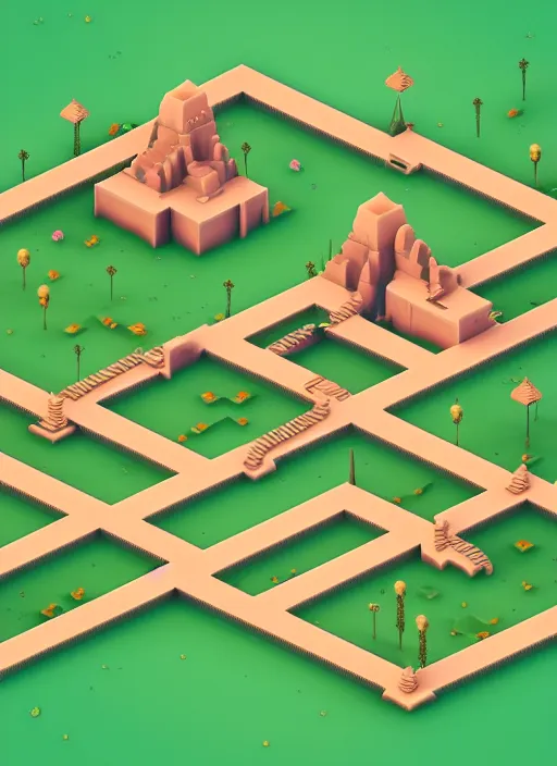 Prompt: a low poly isometric render of a kerala village in the style of monument valley, intricate, elegant, highly detailed, artstation, smooth, sharp focus, illustration, art by artgerm, octane render 8 k