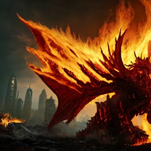 Image similar to 4k_unreal_engine_render_of_Deathwing_spreading_his_fire_in_a_epic_way_dynamic_lighting_stunning_visuals_cinematic_ultra_detailed_trending_on_art