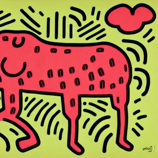 Image similar to wagyu beef sandwich, illustration by keith haring