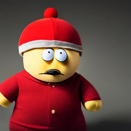 Prompt: Hyperrealistic photo of Cartman from South park, studio lighting, professional photography, cinematic