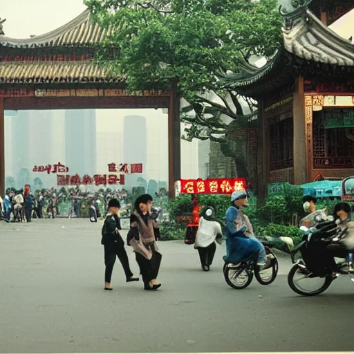 Prompt: An average day in Hangzhou in 1990s