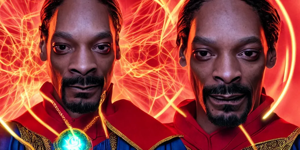 Prompt: snoop dogg as doctor strange, multiple dimensions, green light, marijuana leaves, marijuana, highly detailed, environmental light, cinematic by francis tneh, green magic, 8 k