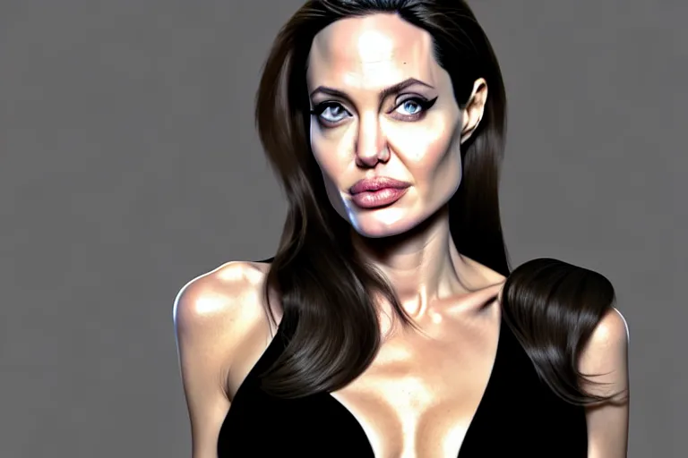 Image similar to angelina jolie is the rock from wwe, rtx, sunlight, many details, octane render, high quality, 8 k