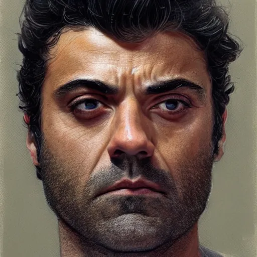 Image similar to oscar isaac, closeup portrait art by donato giancola and greg rutkowski, realistic face, digital art, trending on artstation, symmetry!!