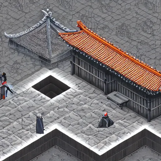 Prompt: Isometric game, 4k, dramatic lighting, takehiko inoue, medieval japan