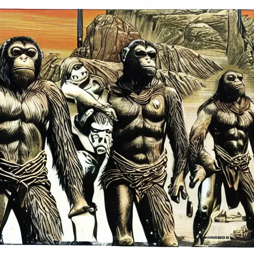 Prompt: planet of the apes in the bronze age highly detailed concept art