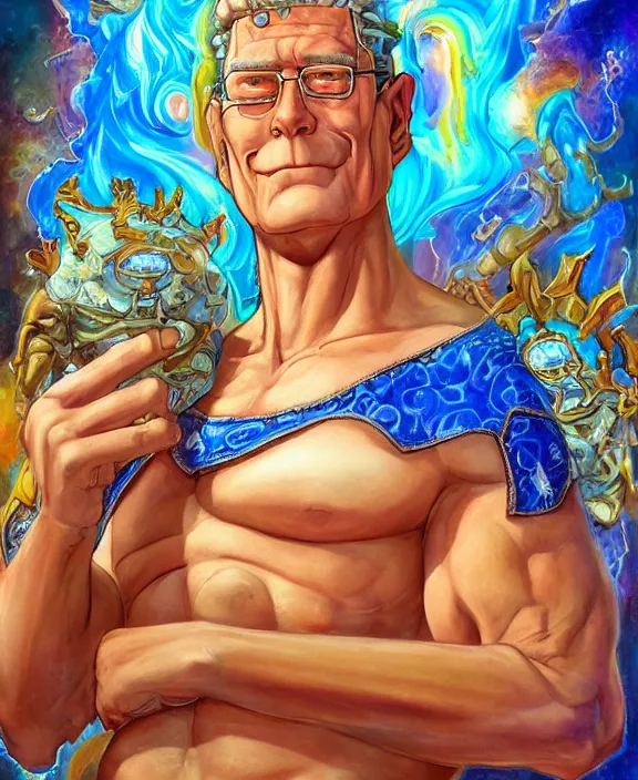 Prompt: hank hill as the god of propane, blue flames, magic realism, art by mike judge, art by josephine wall, art by huang guangjian, art by viktoria gavrilenko, art by amanda sage, trending on artstation