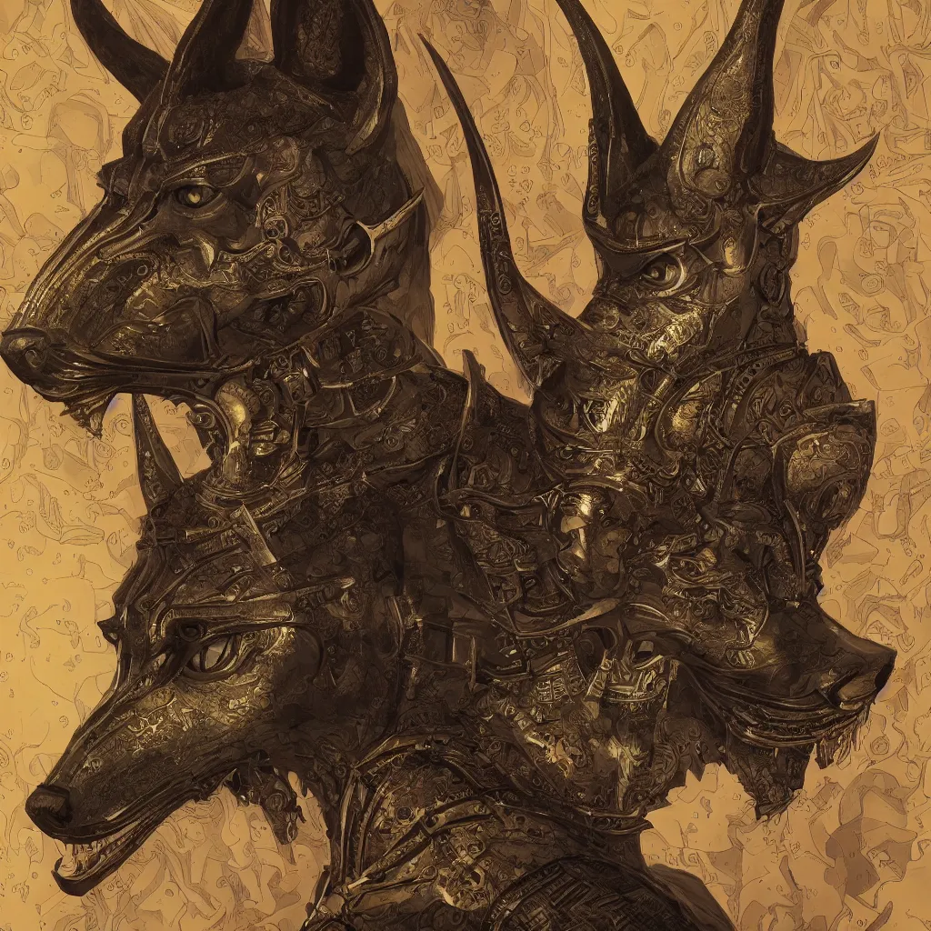 Image similar to anubis, portrait, illustration painting, oil on canvas, intricate, detailed illustration, hd, digital art, overdetailed art, concept art, detailed, illustration painting, overdetailed art, concept art,