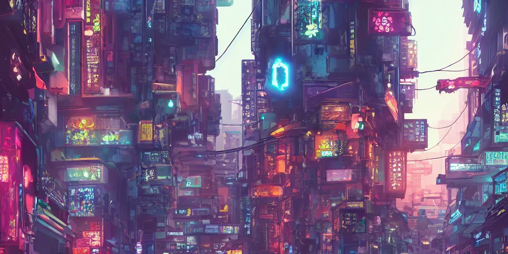 Image similar to a cyberpunk hong kong alley with robots and humans walking around by moebius, pixar color palette, clear details, street level, 8k