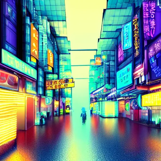 Prompt: cyberpunk Tokyo rainy street, bright neon lights, photorealistic