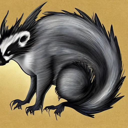 Prompt: digital painting of a skunk that was just transformed into a dragon