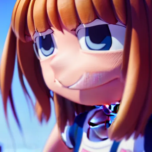 Image similar to A portrait of Ochako Uraraka, a cute 3d cgi toon young woman, in the center midground, medium shot, mid-shot, hyperdetailed, 8k, trending on artstation, as a Pixar character