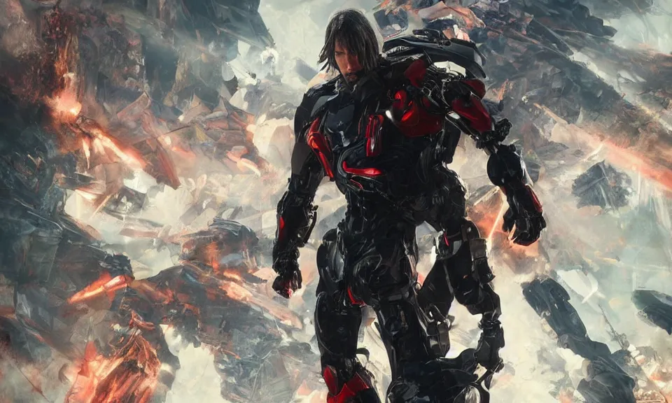 Prompt: Keanu Reeves Fight giant robots ,featured in cinematic, elegant, intricate,highly detailed,artstation,illustration, 8k