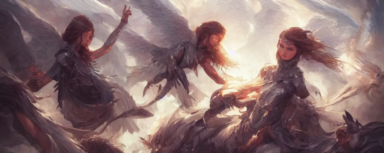 Prompt: battle of angels by magali villeneuve, artgerm, greg rutkowski, digital art, sharp focus, award winning,