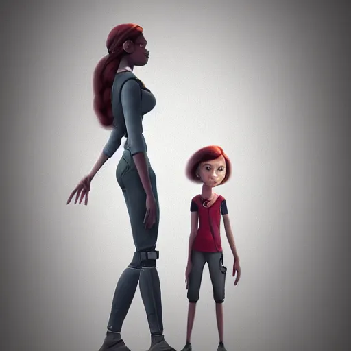 Image similar to a 3 d concept art of a armed sci - if girl by pixar studio.