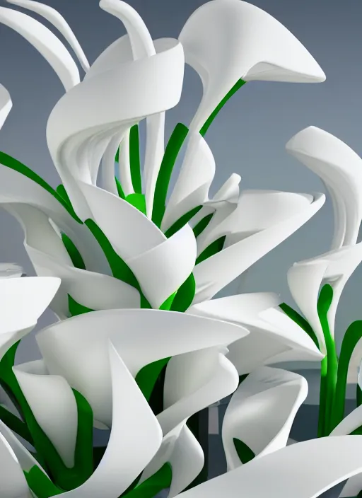 Image similar to bright white zen smooth flower garden by zaha hadid, up close shot, sharp focus, global illumination, radiant light, irakli nadar, octane highly render, 4 k, ultra hd,