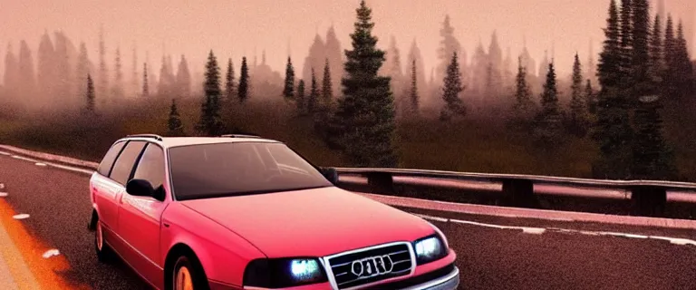 Prompt: Audi A4 B6 Avant (2002), a gritty neo-noir, dramatic bright lighting, cinematic, establishing shot, extremely high detail, photorealistic, cinematic lighting, artstation, by simon stalenhag, Need For Speec: Carbon Palmont City canyon road, touge, At night