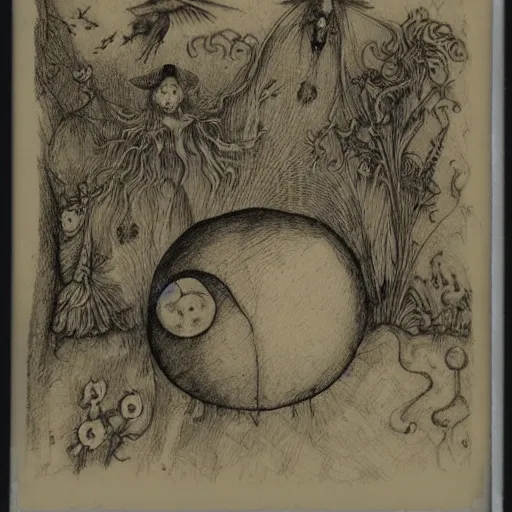 Prompt: luminus uncanny creepy witch's garden blob ray stem nectar liquor , by Judson Huss and Henriette Grindat and Albrecht Durer , An ink drawing , NFT , polaroid photo