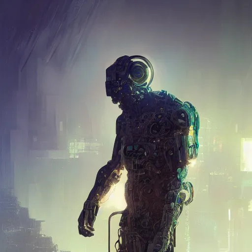 Prompt: the thinker as a cyborg, intricate, elegant, volumetric lighting, scenery, digital painting, highly detailed, artstation, sharp focus, illustration, concept art, luis rollo, ruan jia, steve mccurry, john berkey