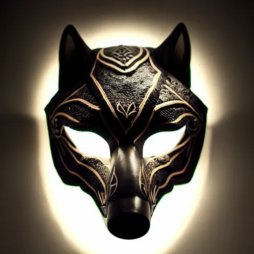 Prompt: mask of wolf - shaman, studio photo, lighting