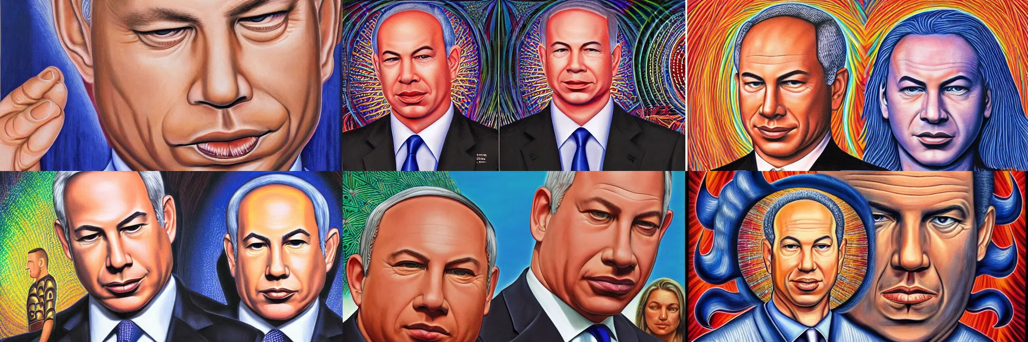 Prompt: portrait of binyamin netanyahu by alex grey, high deatil