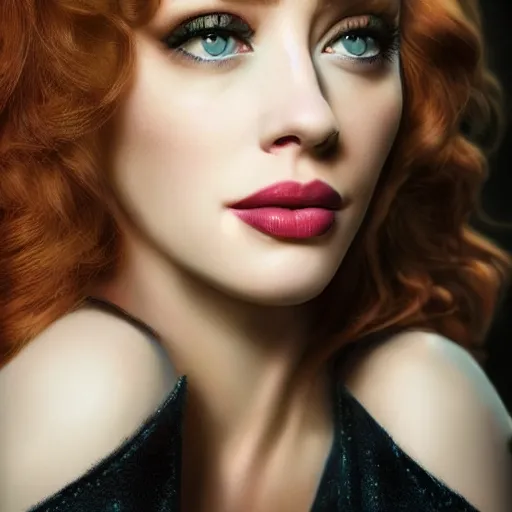 Image similar to photo of a gorgeous christina hendricks / amber heard hybrid in the style of stefan kostic, realistic, professionally, professionally color graded, half body shot, sharp focus, 8 k high definition, insanely detailed, intricate, elegant, art by stanley lau and artgerm