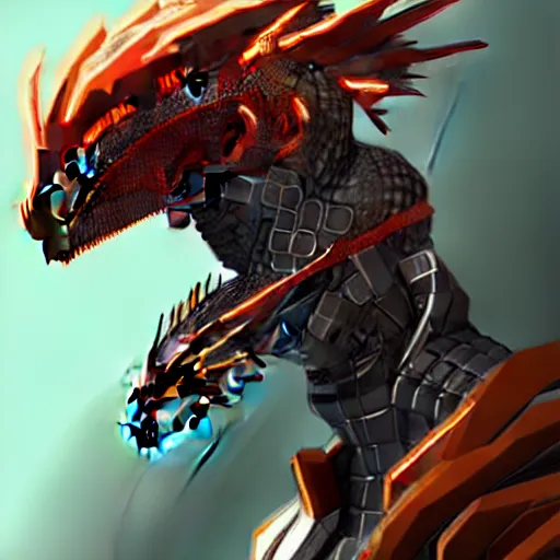 Image similar to Cyborg dragon portrait, artstation