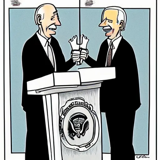 Prompt: Anthony Fauci and Joe Biden cartoon black and white drawing by Gary Larson