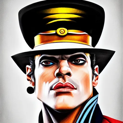 Image similar to portrait of jotaro kujo by alexey gogin, symmetrical, global illumination, sharp focus, digital painting