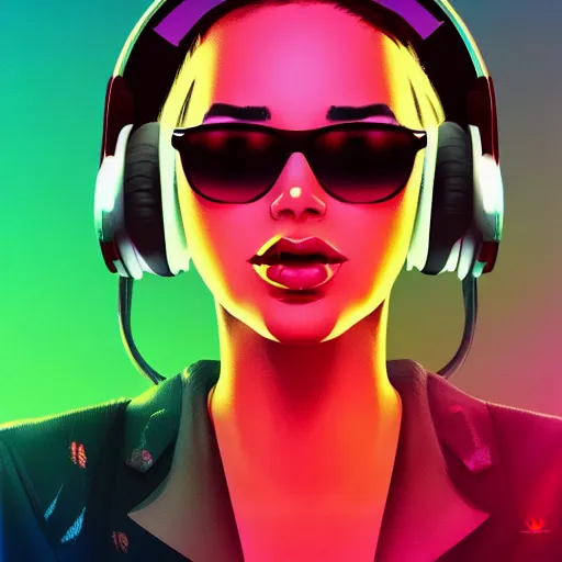 Prompt: synthwave girl wearing headphones, animated, trending on artstation, portrait