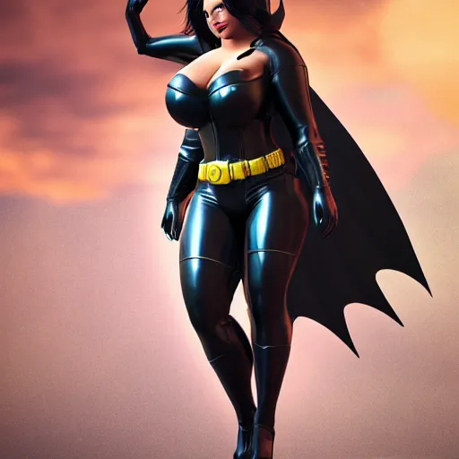 Image similar to big curvy batman woman, super realistic, super detailed, high octane, photorealistic, rendering 8 k, 8 k octane, unreal engine,