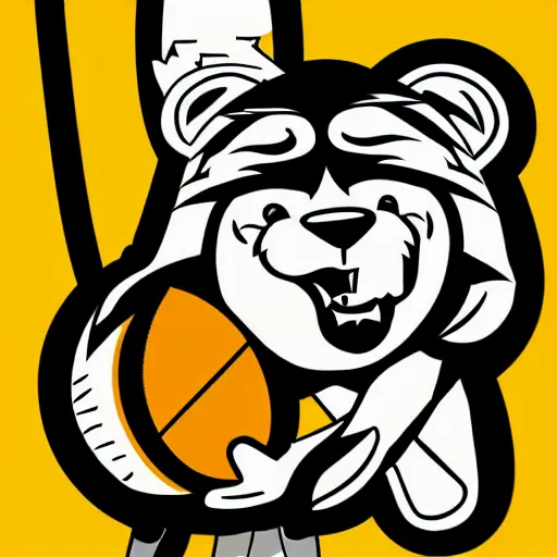 Prompt: A team mascot bear kicking a rugby ball, fierce, angry, hairy, vector, vectorised, professional graphic design, NBA logo