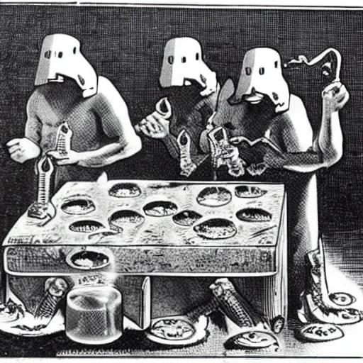 Image similar to gelatinous cubes being processed into magic items with the juice made from their bodies, d & d, industry magazine photo from the year 1 1 8 9