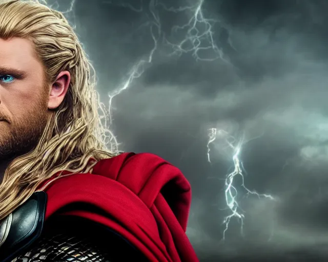 Image similar to thor as a drag queen, cinematic shot, 8k resolution, hyper detailed