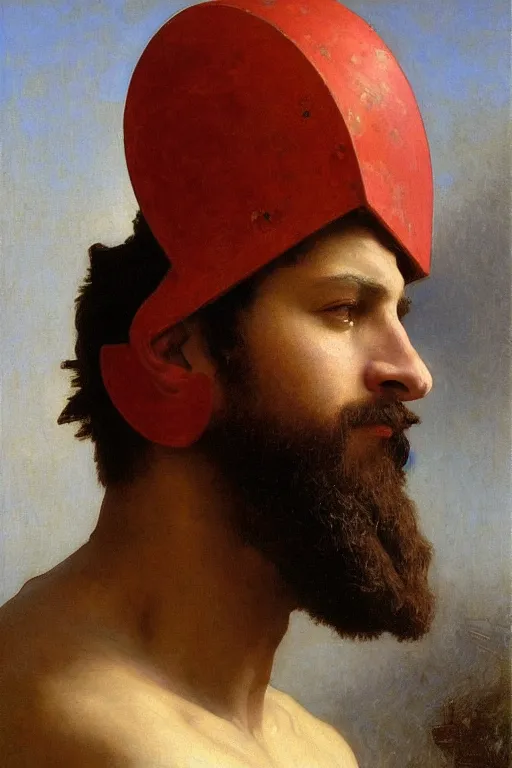 Prompt: Leonidas with his helmet on by William Adolphe Bouguereau