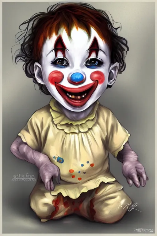 Prompt: a baby clown, highly detailed, digital art, sharp focus, trending on art station, anime art style