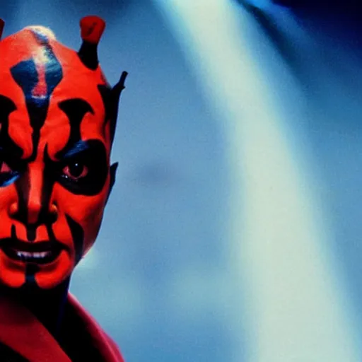 Image similar to a film still of michael jackson starring in a blockbuster film as darth maul from star wars, shallow depth of field, cinematic, award winning cgi, vfx, film still