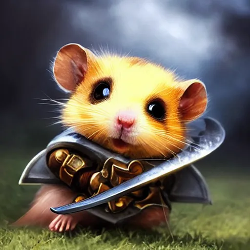 Image similar to “A flawless, fantasy photograph of a small hamster carrying an oversized, Buster Sword from Final Fantasy 7, Ultra HD, 8k resolution, High Quality”