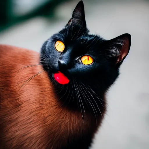 Prompt: black cat with red!!! eyes!!!, canon eos r 3, f / 1. 4, iso 2 0 0, 1 / 1 6 0 s, 8 k, raw, unedited, symmetrical balance, in - frame