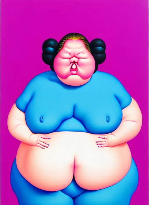 Image similar to cute fat woman by shusei nagaoka kaws david rudnick airbrush on canvas pastell colors cell shaded 8 k