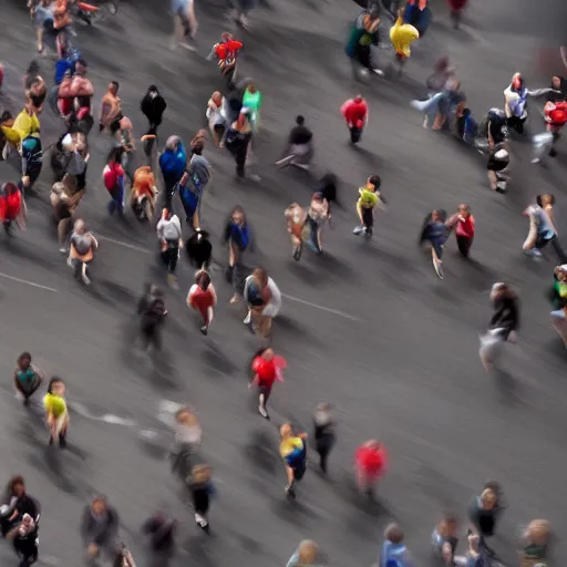 Image similar to t - rex eye - view of people running frantically