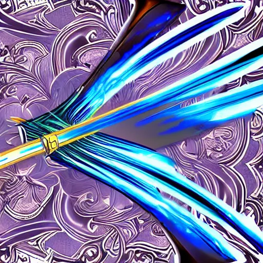 Image similar to magical katana with blue flames running up and down the blade, digital art, intricate design, vivid