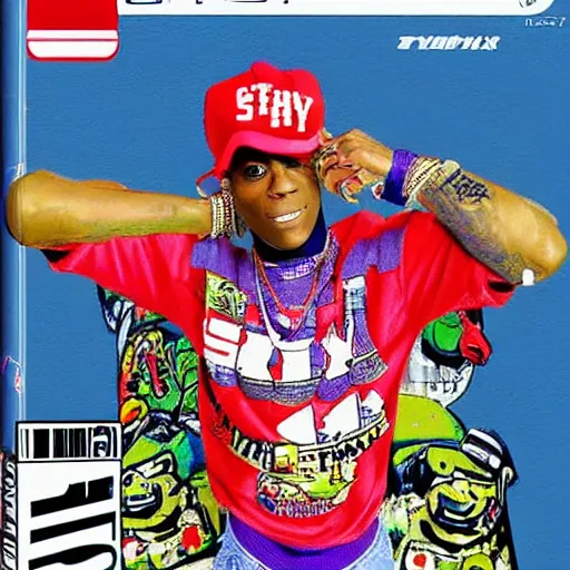 Image similar to soulja boy as a playstation one game cover in the style of yoshitaka amano