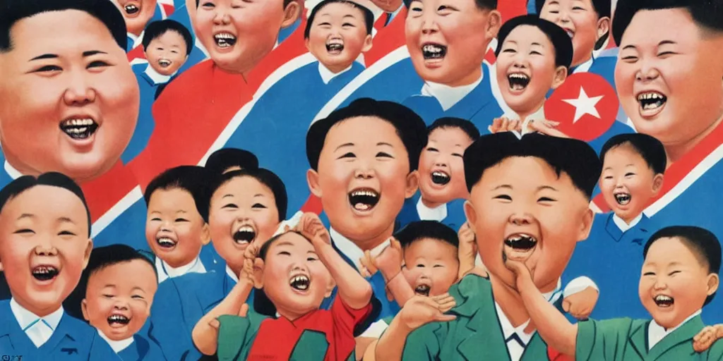 Image similar to north korean propaganda poster full of happy children