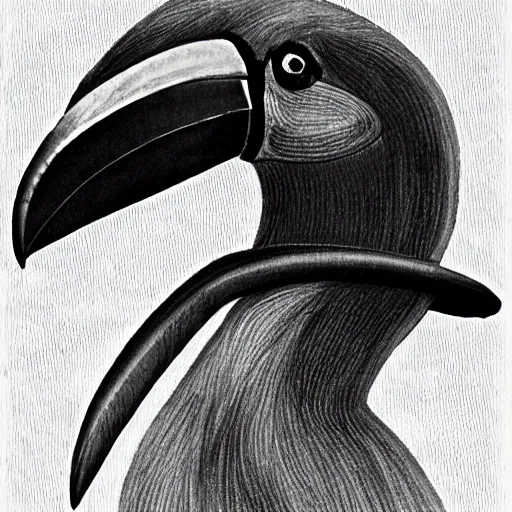 Prompt: detective with head of a toucan