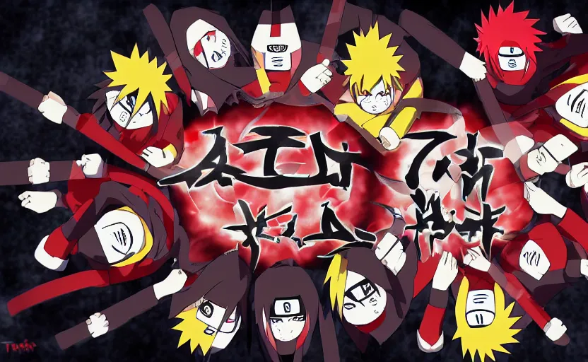 Image similar to the Akatsuki playing tic tac toe, Naruto Shippuden anime scene, digital art, 4k